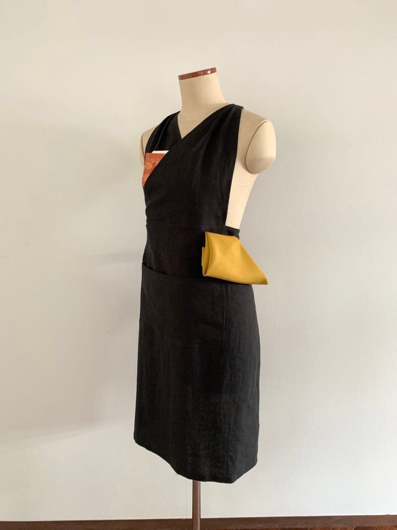 稽古着エプロン　フレンチリネン　Noir 11-15号