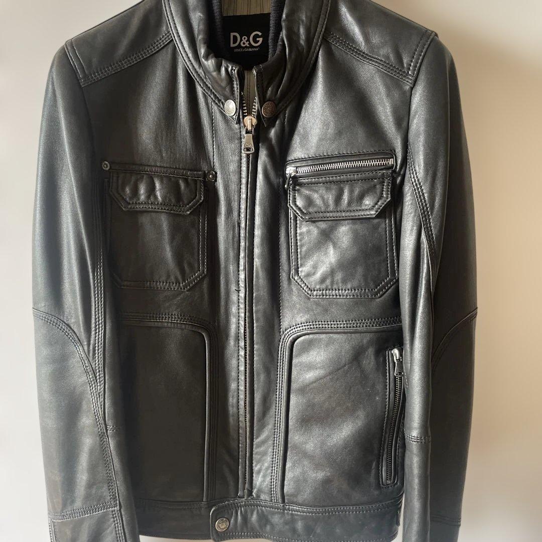 D&G ブラック レザー シングルライダースジャケット サイズ46