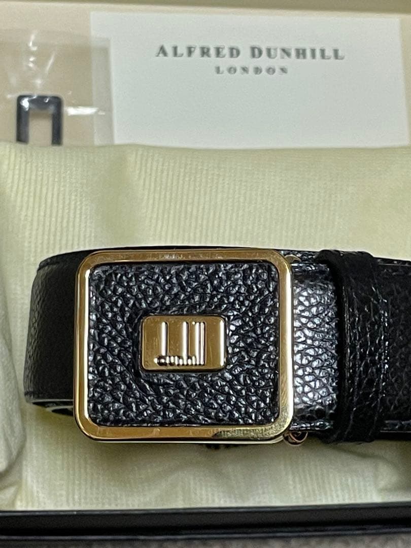 新品dunhill ブラックレザーベルト　シボ革