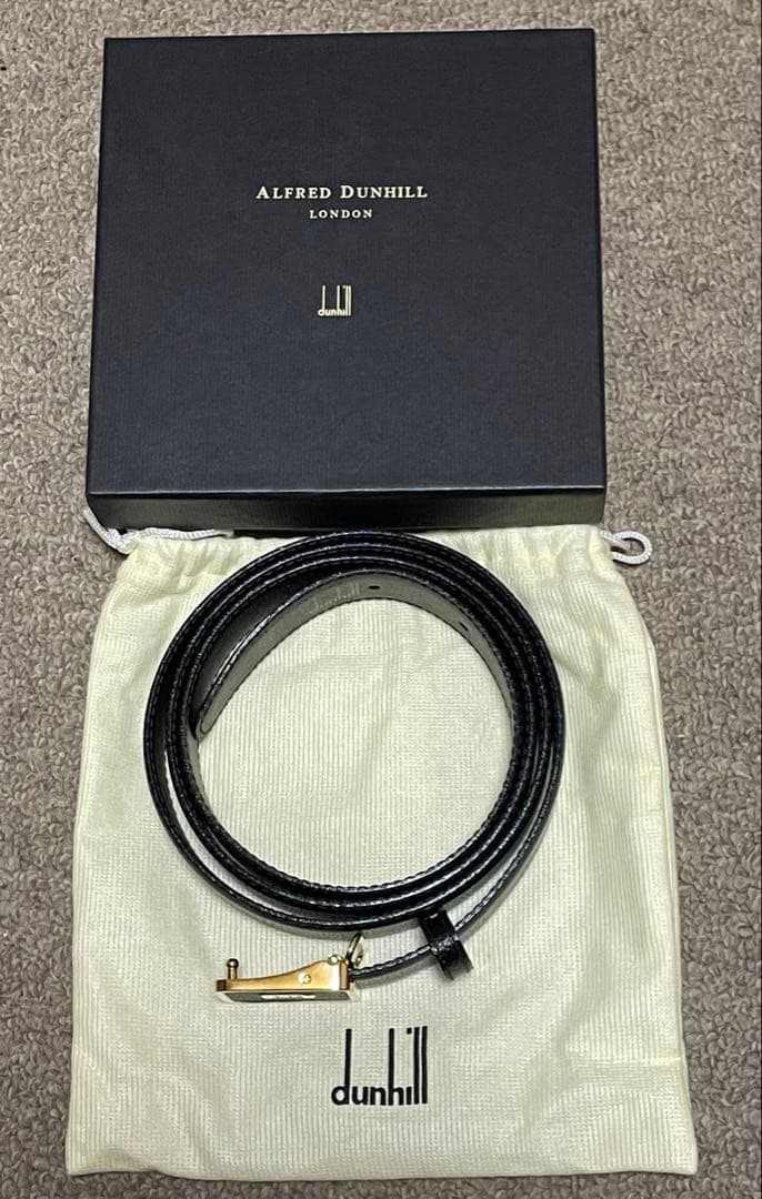 新品dunhill ブラックレザーベルト　シボ革