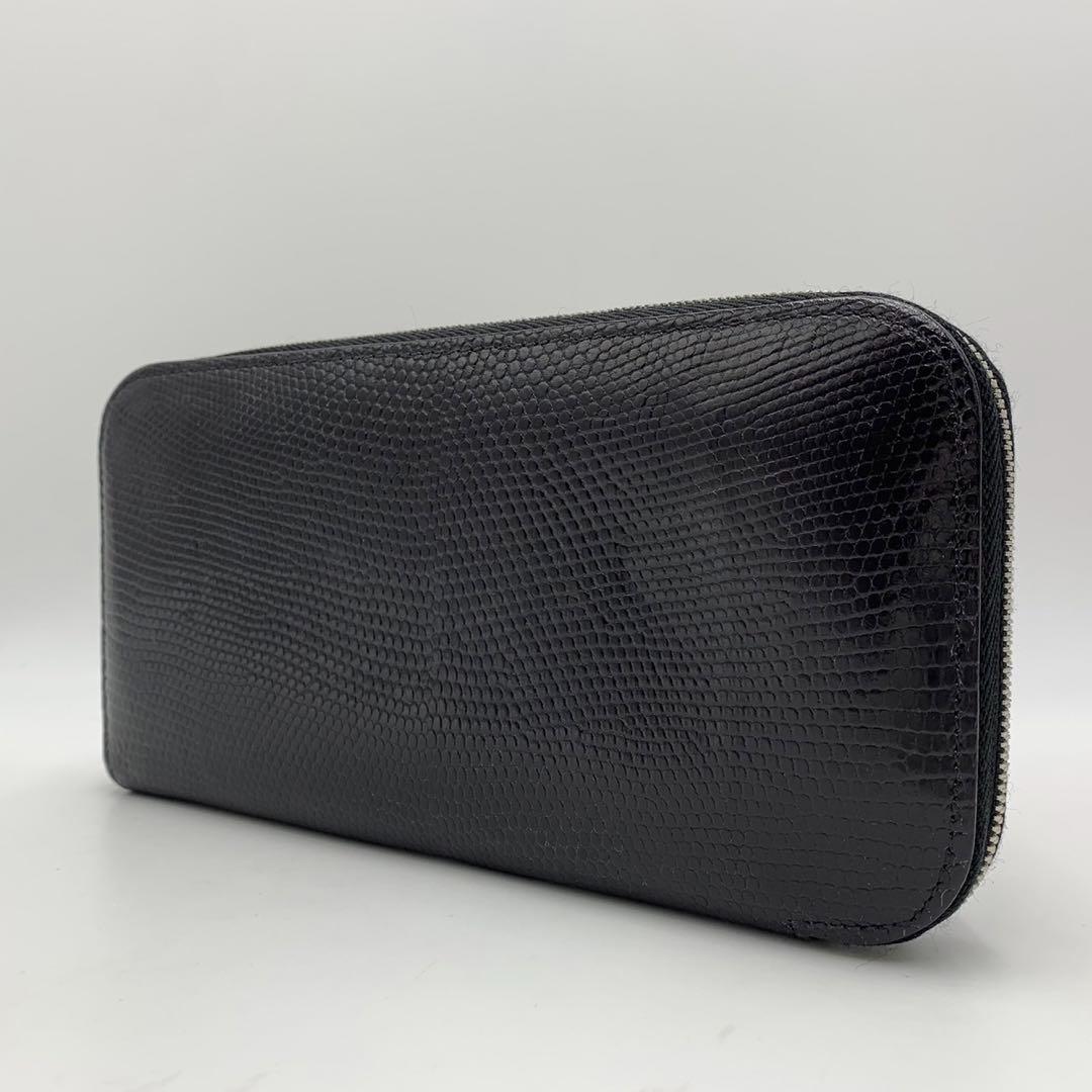 ［美品］カミーユフォルネ リザード　ラウンドジップ　フランス製　ダークネイビー