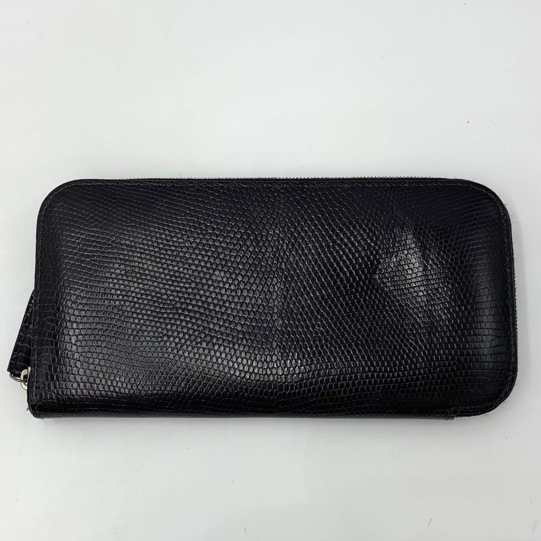 ［美品］カミーユフォルネ リザード　ラウンドジップ　フランス製　ダークネイビー