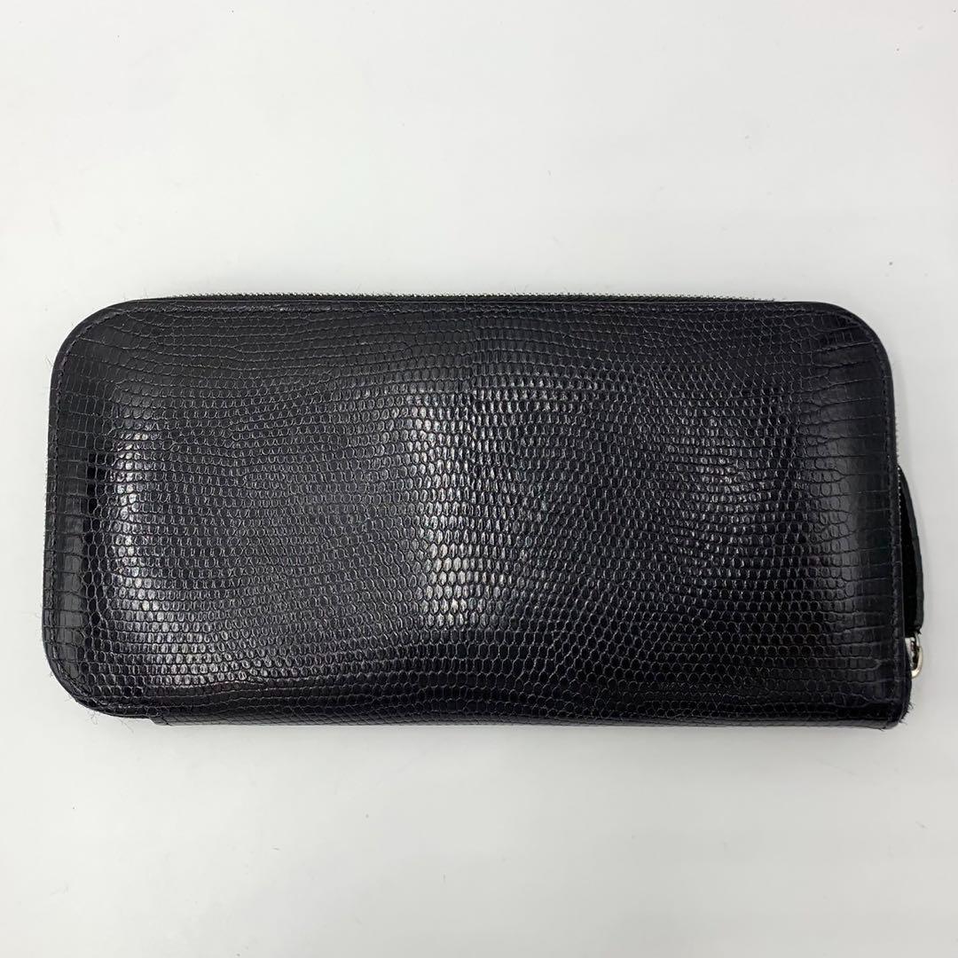 ［美品］カミーユフォルネ リザード　ラウンドジップ　フランス製　ダークネイビー