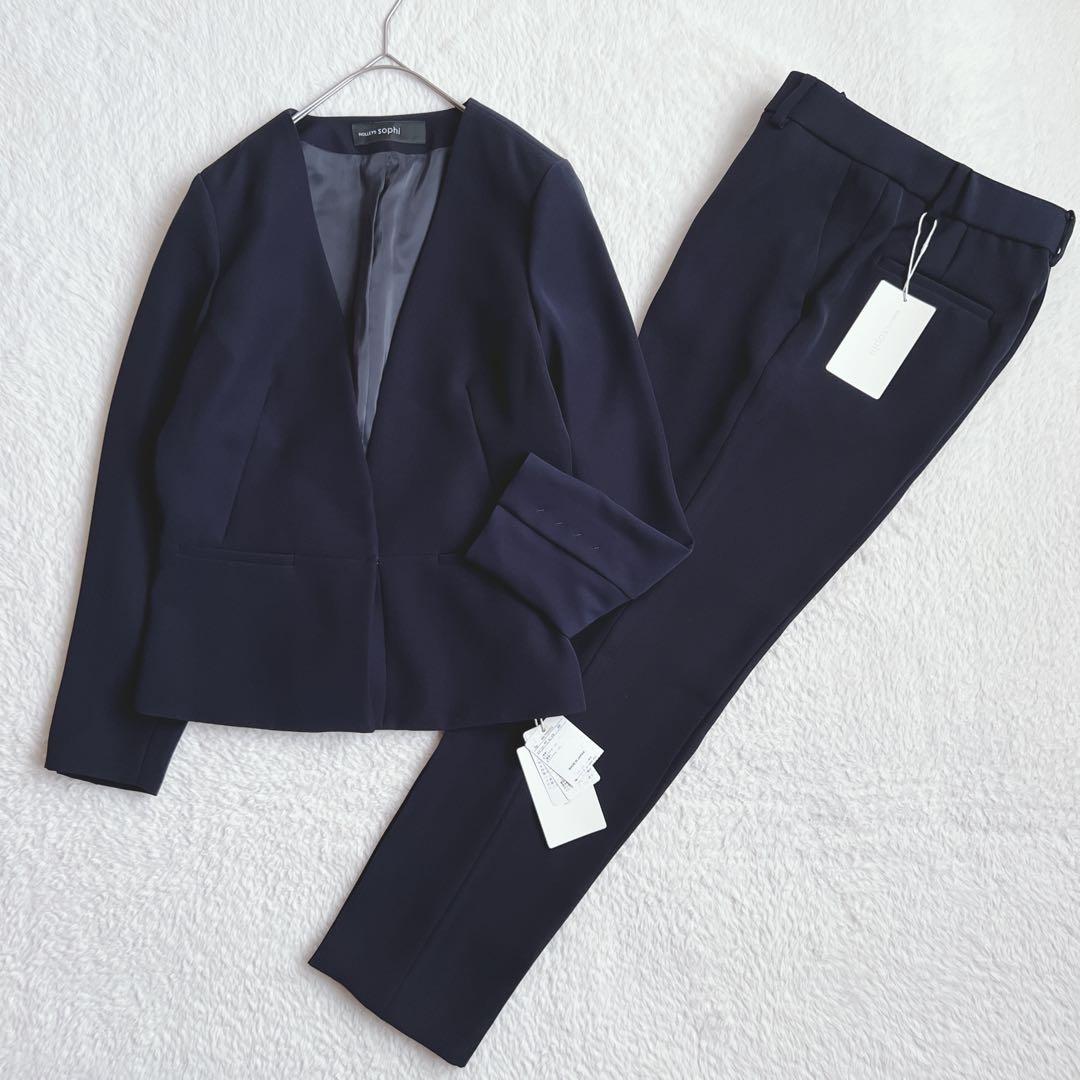 タグ付✨ノーリーズ ノーカラージャケット パンツスーツ セットアップ ネイビー