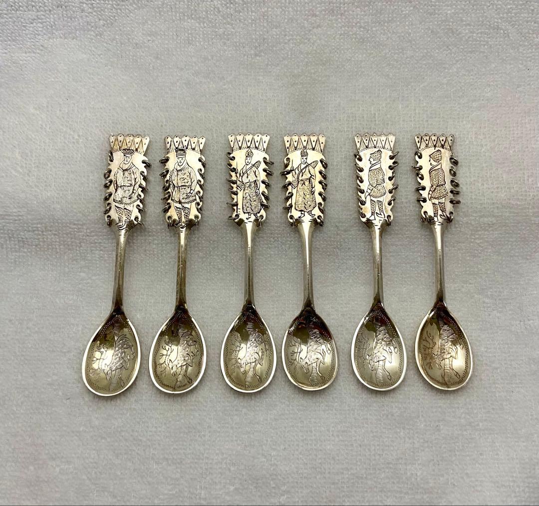 スウェーデン製 ハンドメイド シルバー スプーン 6本セット（2セット×3絵柄）