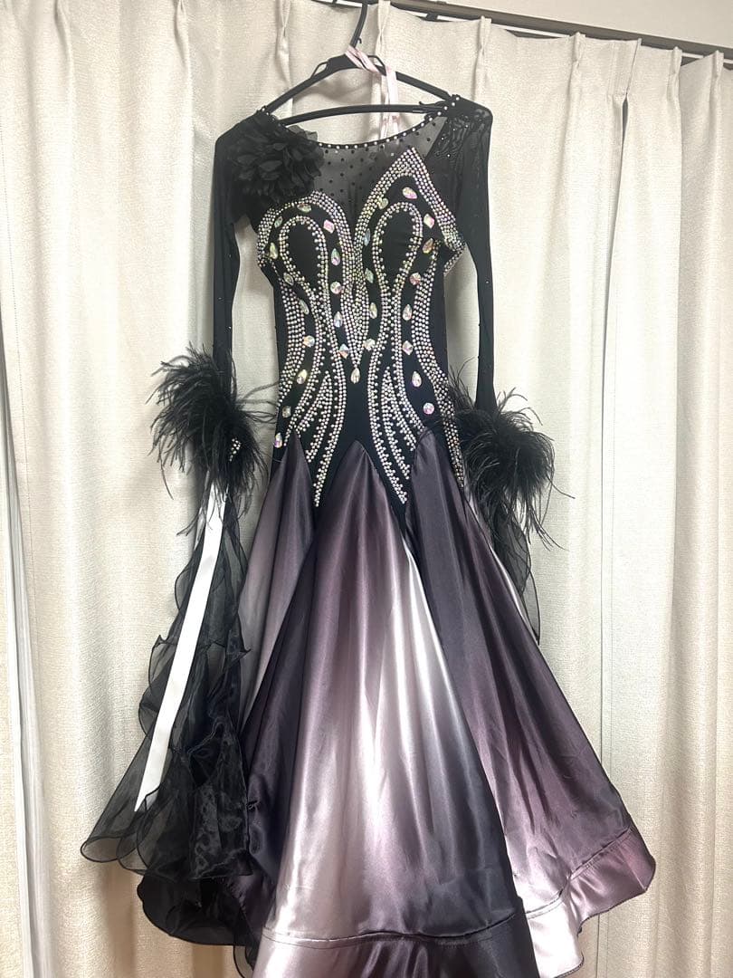 社交ダンス スタンダードドレス ワールド ブラック×グレーグラデーション M