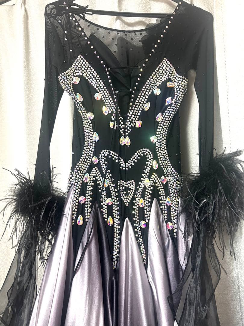 社交ダンス スタンダードドレス ワールド ブラック×グレーグラデーション M