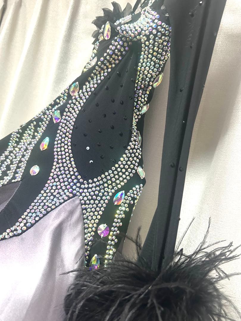 社交ダンス スタンダードドレス ワールド ブラック×グレーグラデーション M