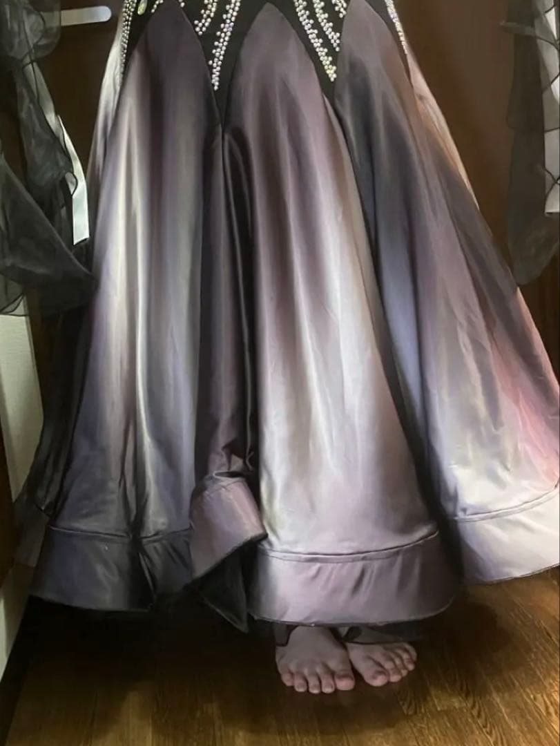 社交ダンス スタンダードドレス ワールド ブラック×グレーグラデーション M