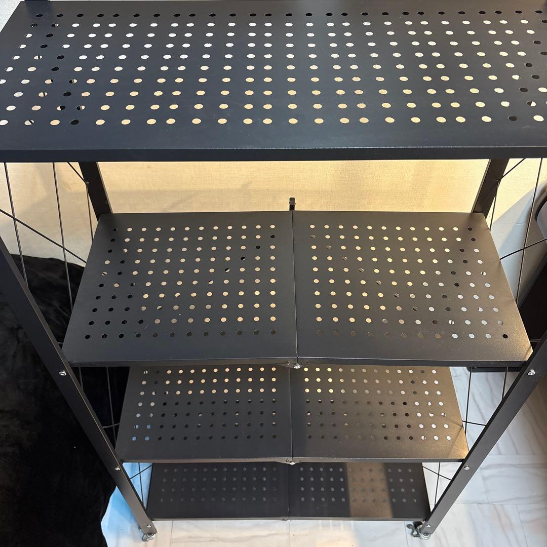 《 美品 》折りたたみラック 黒 キャスター付き 防錆 収納棚