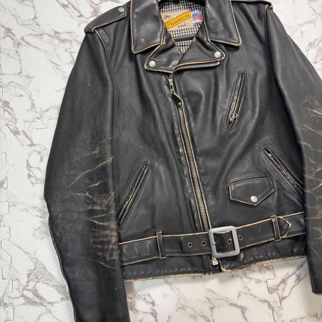 L/使用数回✨【米国製】schott 110周年 ダブルライダース 黒 牛革