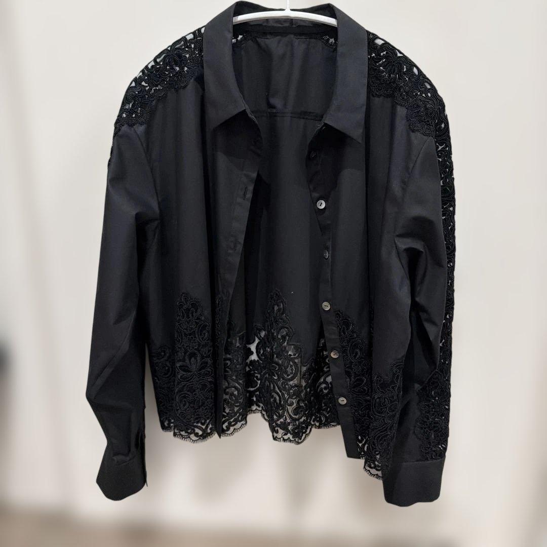 アナイ　レース装飾 黒 長袖シャツ