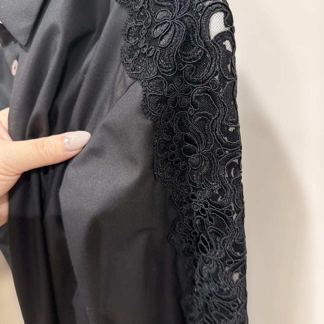アナイ　レース装飾 黒 長袖シャツ