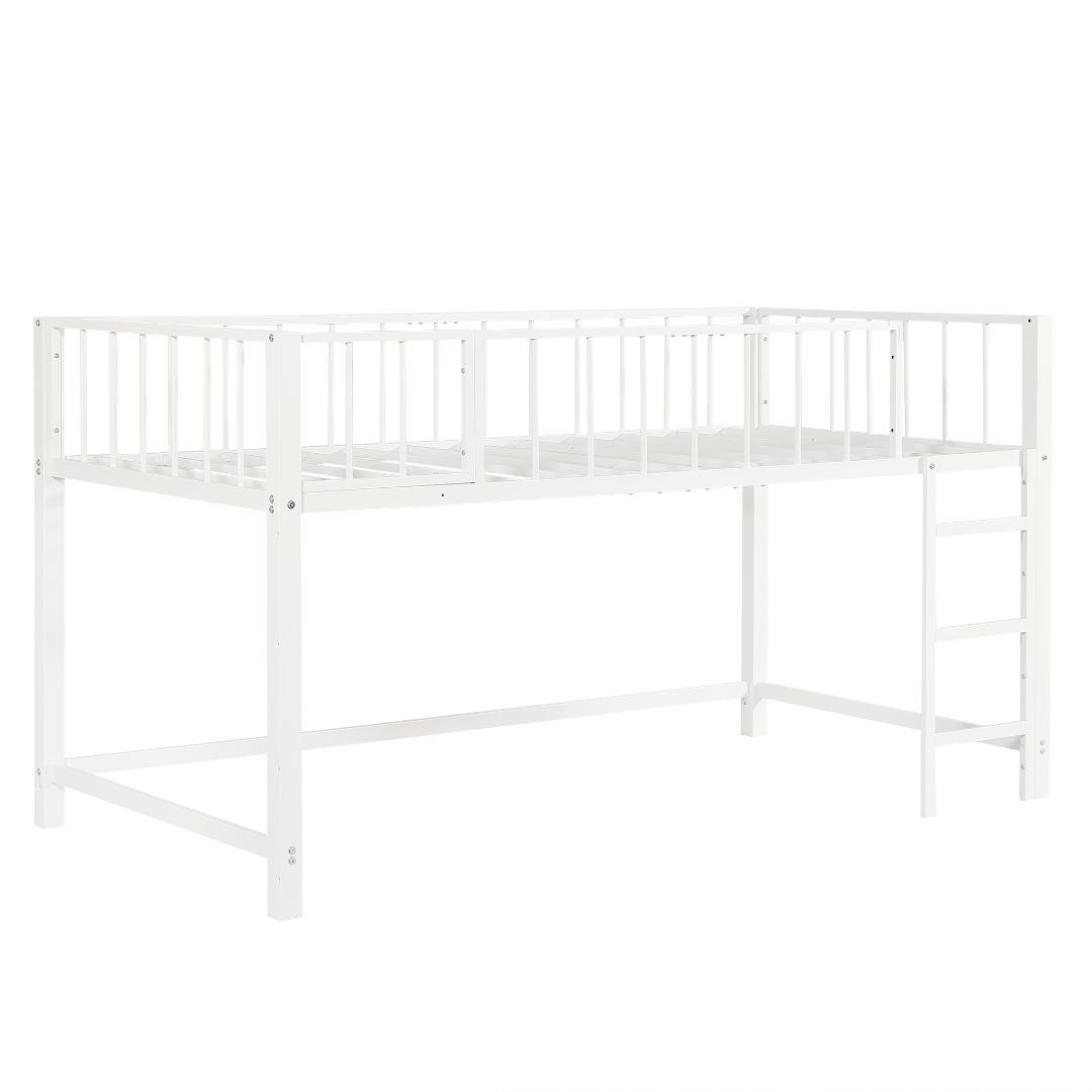 限定価格！新作ロフトベッド　左右入れ替え　省スペース　スチール製　WHITE