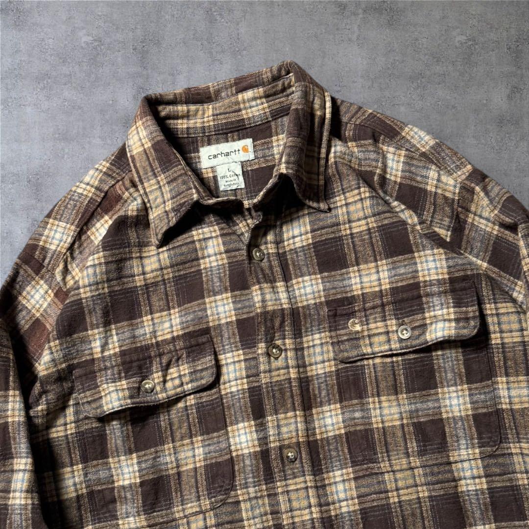 2335古着00年代carharttヘビーネルボードシャツ好配色チェック柄ワーク