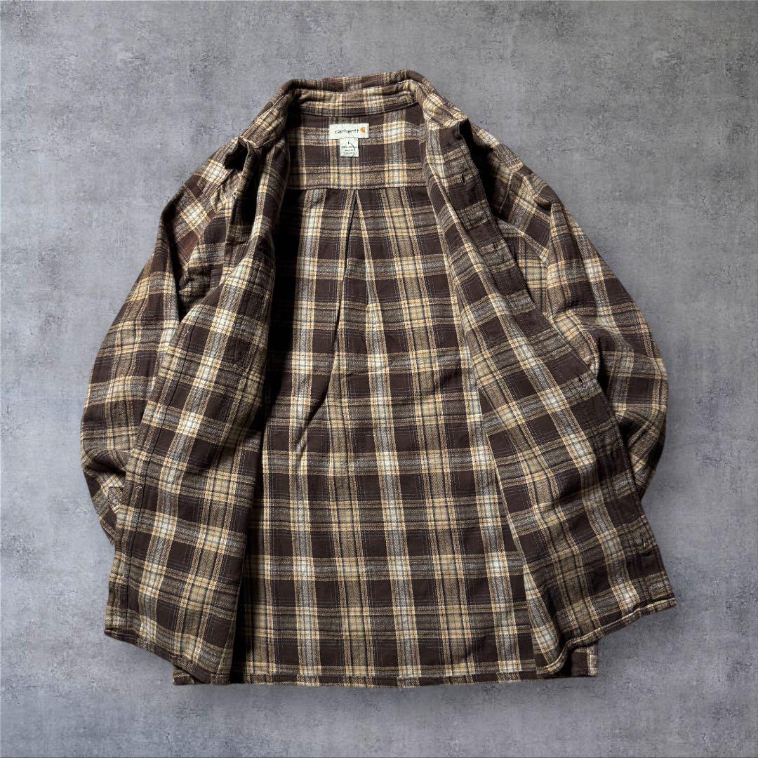 2335古着00年代carharttヘビーネルボードシャツ好配色チェック柄ワーク