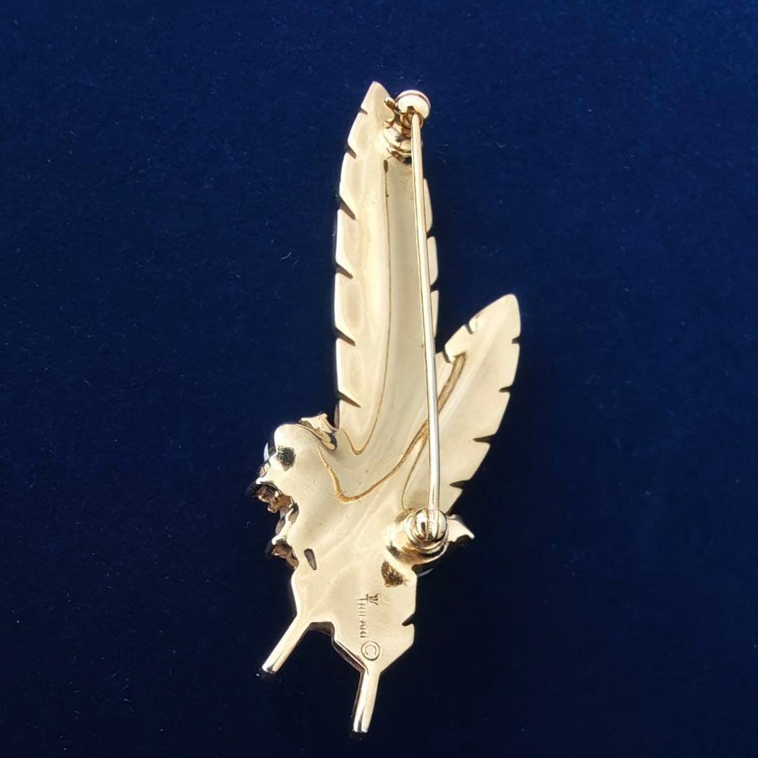 ヴィンテージtrifariパール＆ストーン　フェザーブローチcrownトリファリ