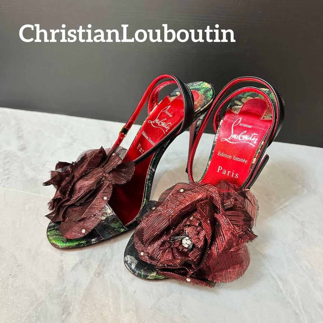 クリスチャンルブタン ハイヒール Flora Queen 100 ストーン 花柄