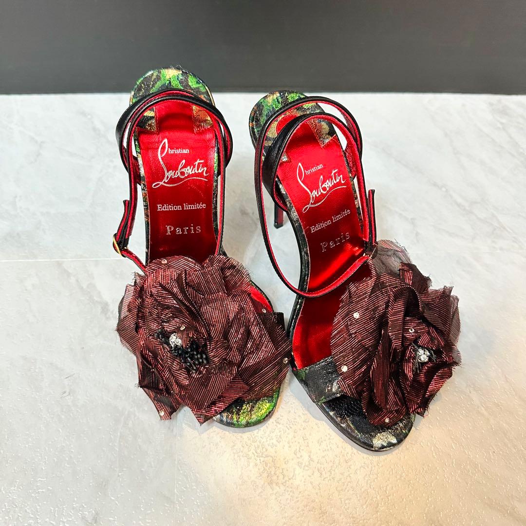 クリスチャンルブタン ハイヒール Flora Queen 100 ストーン 花柄