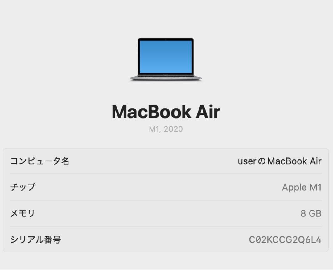 MacBook本体 MacBook Air (M1, 2020) 8GB/256GB