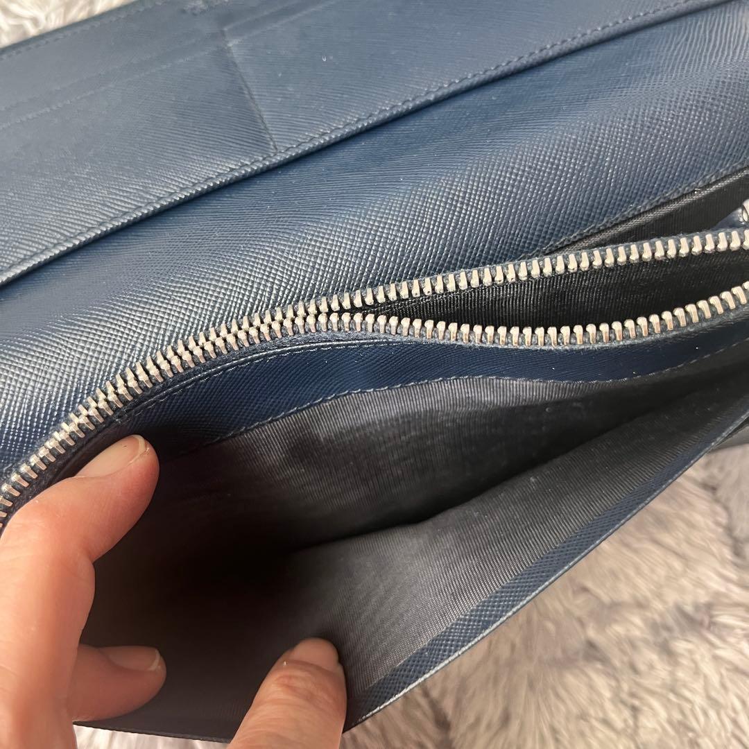 良品✨PRADA 大きめオーガナイザー　長財布　サフィアーノ　ネイビー　メンズ