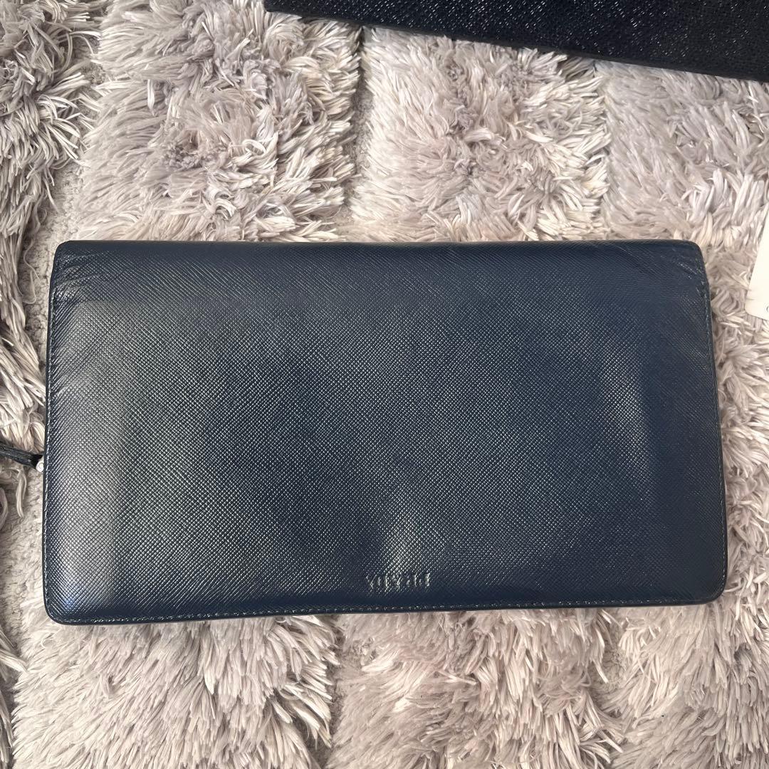 良品✨PRADA 大きめオーガナイザー　長財布　サフィアーノ　ネイビー　メンズ