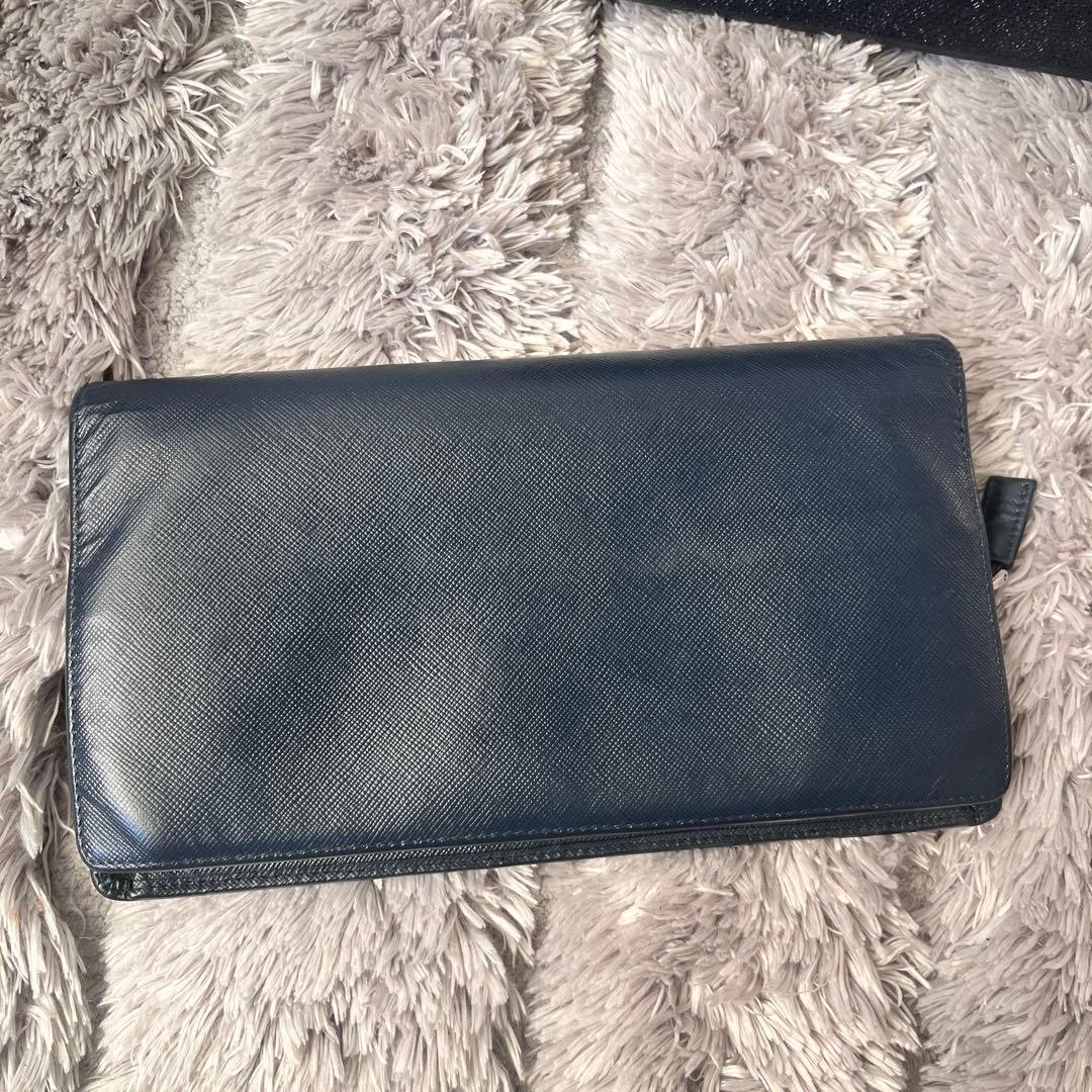 良品✨PRADA 大きめオーガナイザー　長財布　サフィアーノ　ネイビー　メンズ