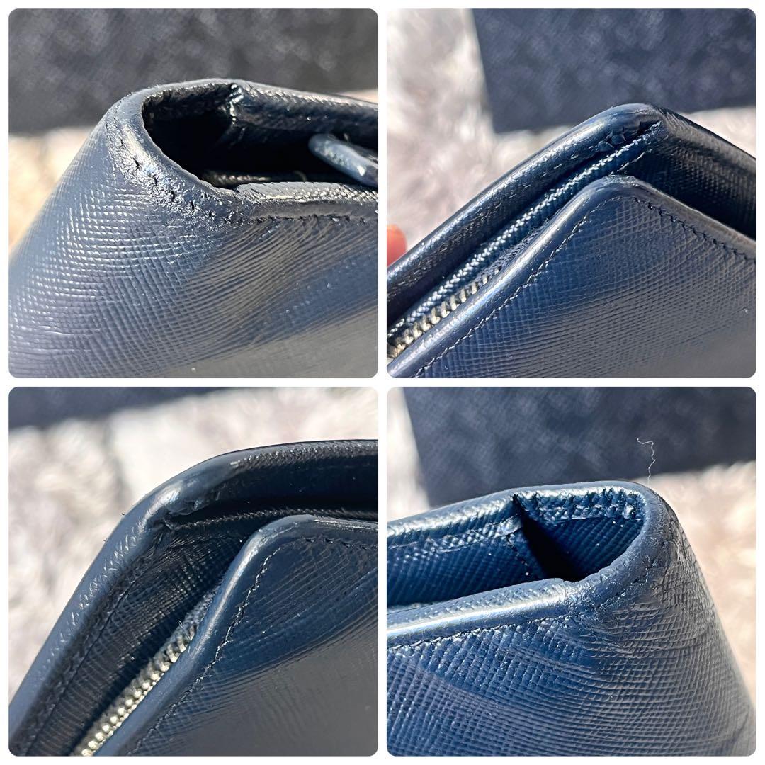 良品✨PRADA 大きめオーガナイザー　長財布　サフィアーノ　ネイビー　メンズ