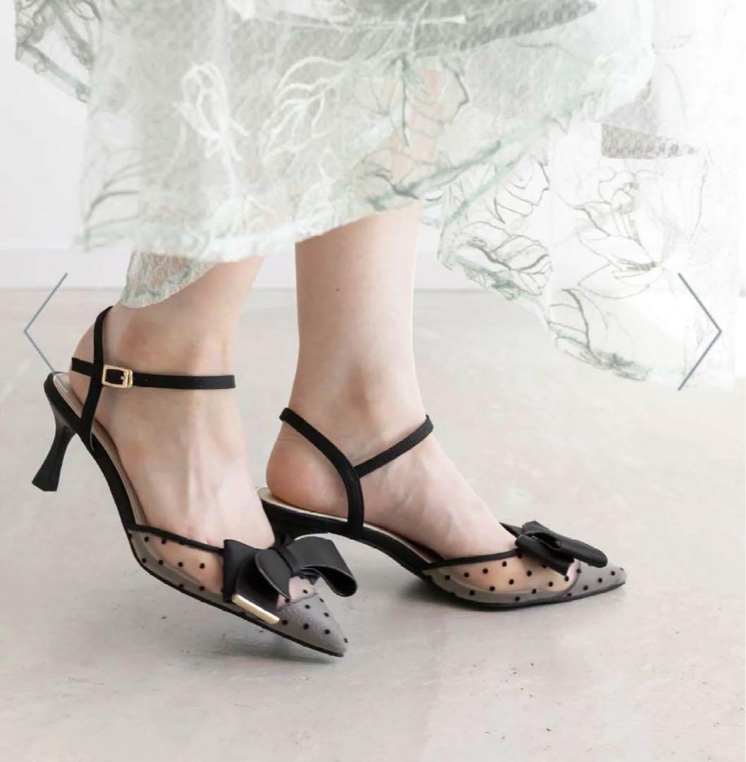 ドット柄リボン付きミュール