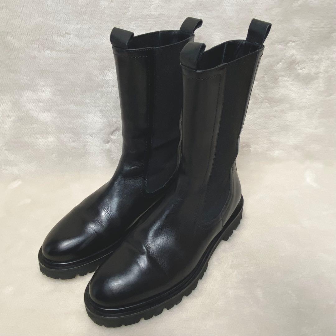 パスクッチ イエナ別注 サイドゴアブーツ 37 厚底 本革 軽量 黒