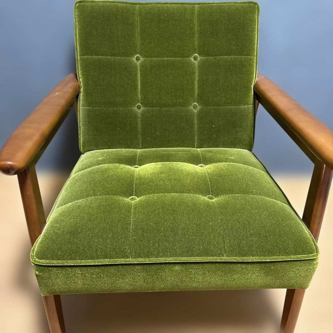 カリモク60 kチェア1人がけ　モケットグリーン【純正クッション付】