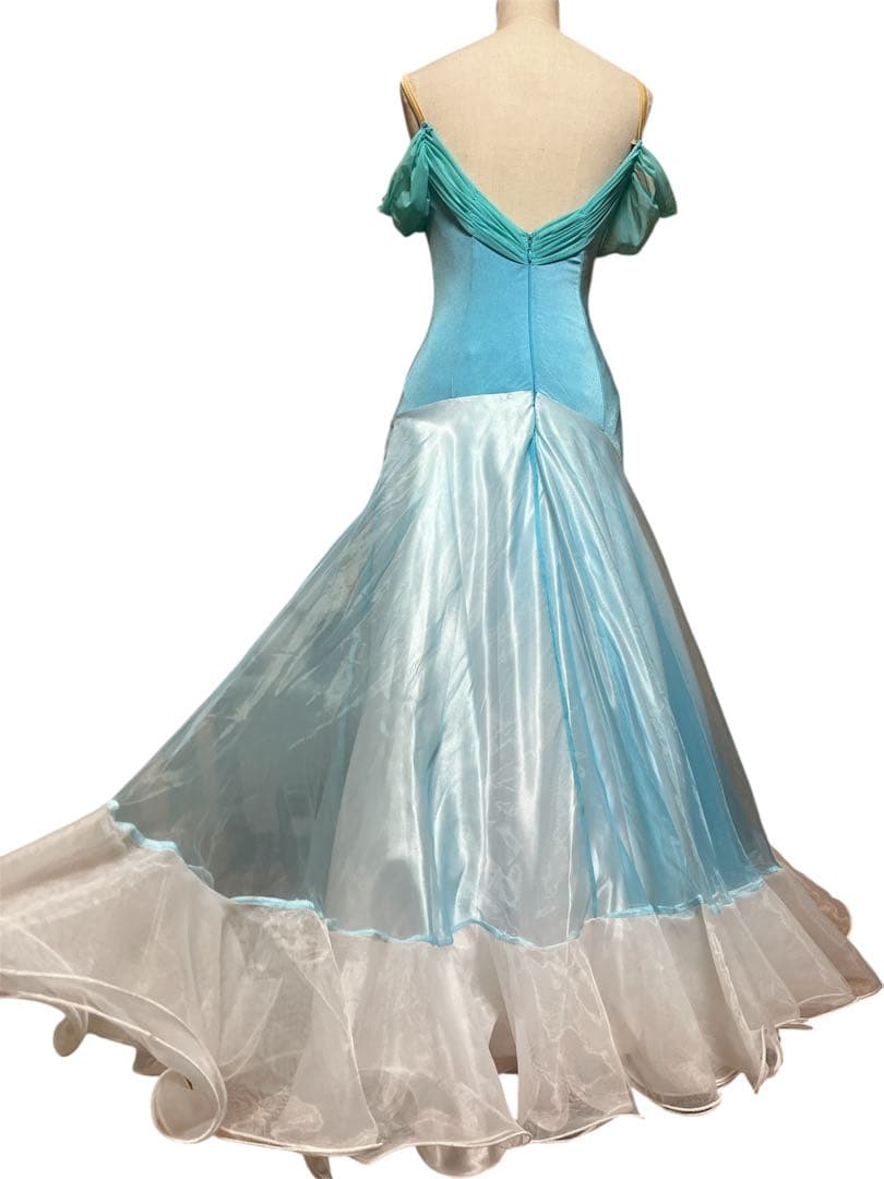 ❤️社交ダンス❤️ハートアリエル風ブルー&ホワイトスタンダードドレスM