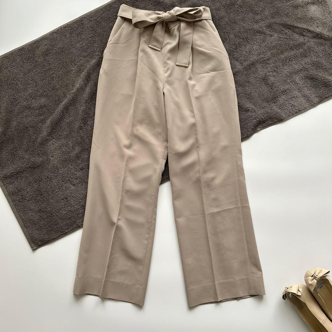 極美品♡グリーンレーベルリラクシング　ノーカラー　ワイドパンツ　ウエストリボン