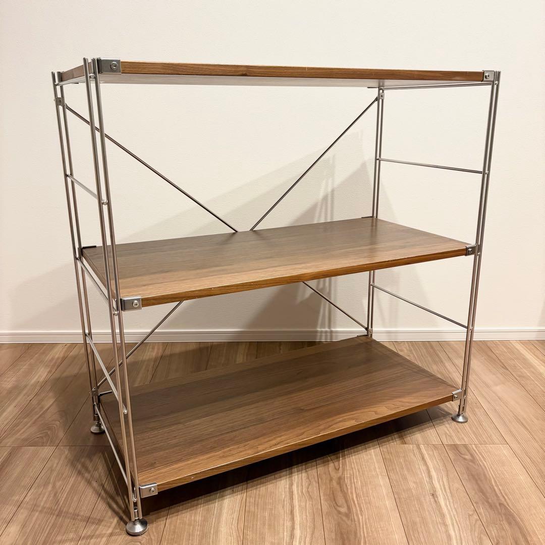 美品！無印良品 ステンレスユニットシェルフ ウォールナットワイド木棚