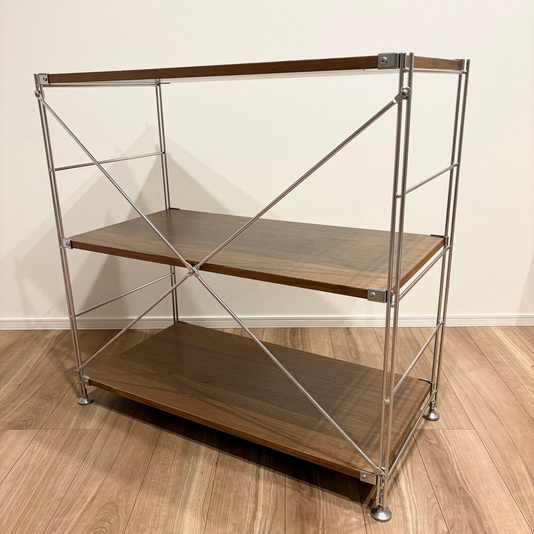 美品！無印良品 ステンレスユニットシェルフ ウォールナットワイド木棚