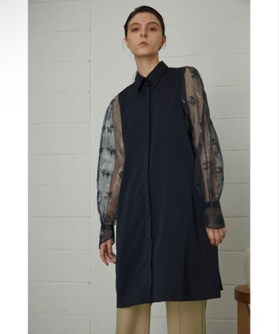 【美品】RIM.ARK　Floating florets シャツ　ネイビー