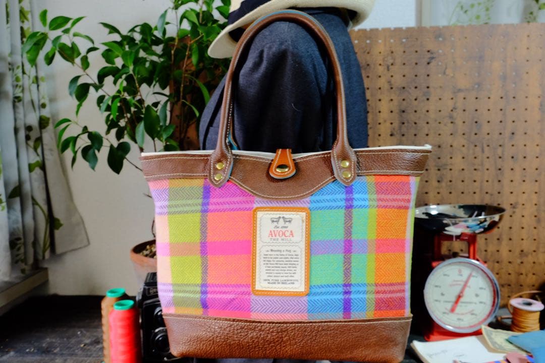 ◆AVOCAツィードとダコタシュリンクレザー牛革トートバッグ 日本製鞄