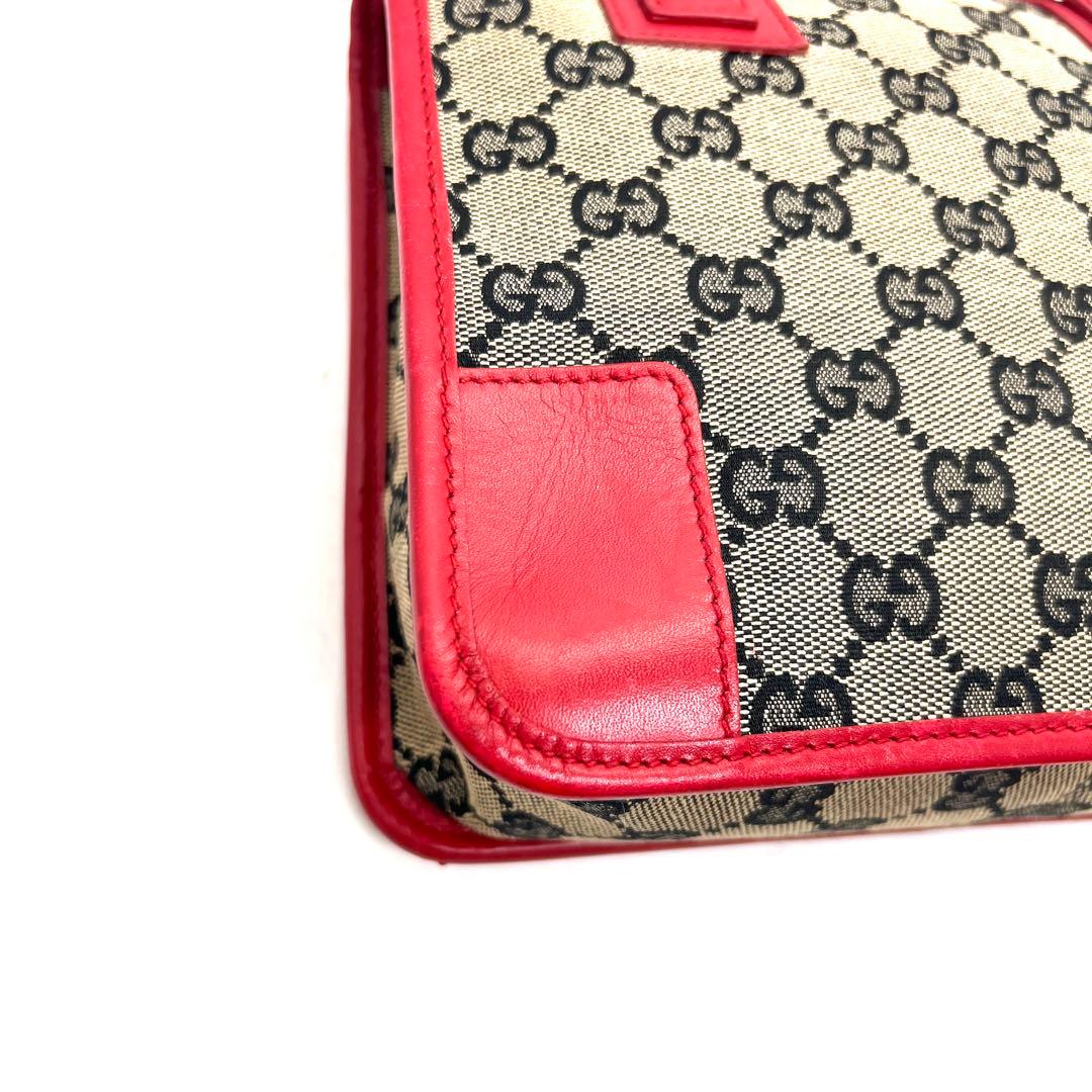 【極美品】 GUCCI GG柄 ハンドバッグ キャンバス レザー レッド