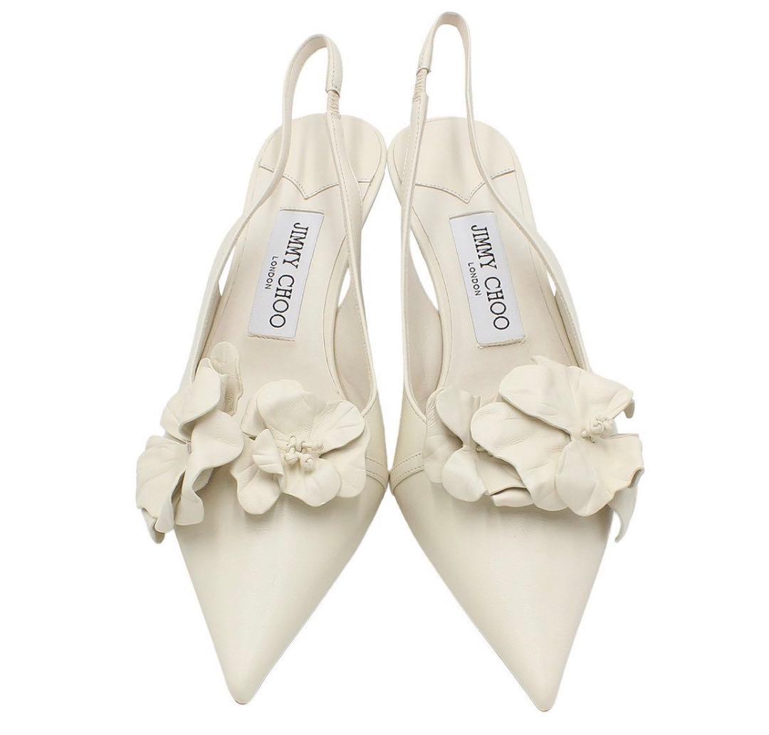 S2088 未使用 ジミーチュウ Amita フラワー レザー パンプス