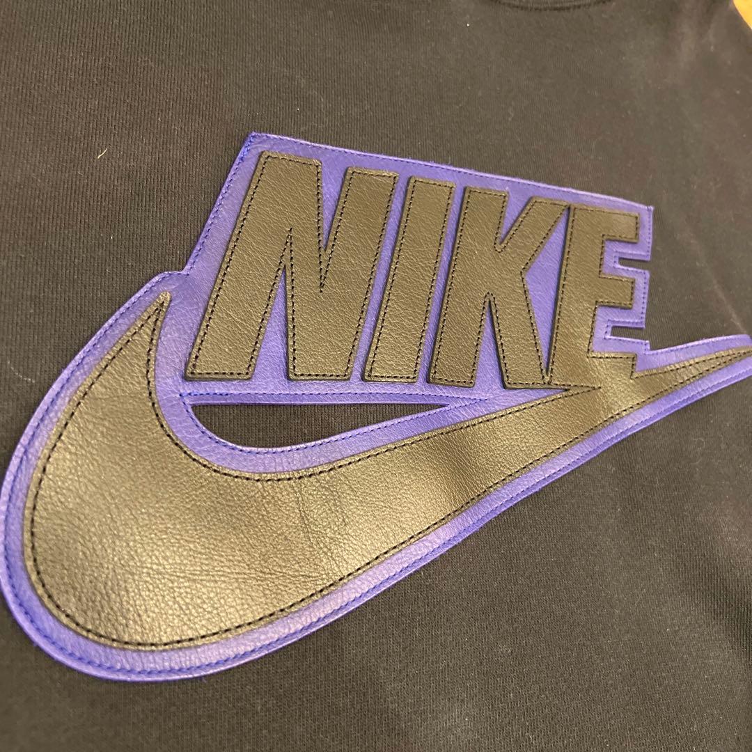 シュプリーム パーカー ナイキ レザー アップリケ フーディー ブラック 美品