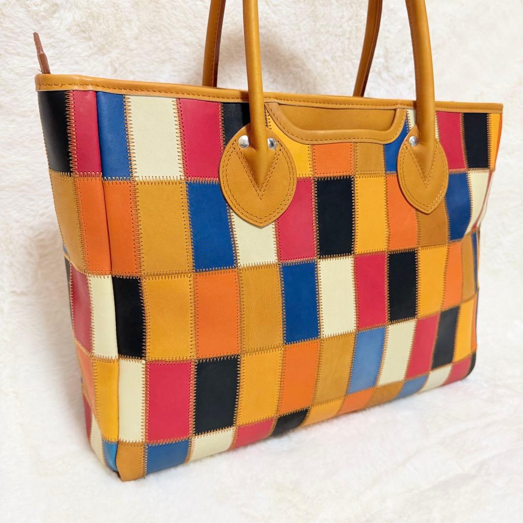 美品✨トライオン トートバッグ パッチワーク レザー A4 マルチカラー 現行品