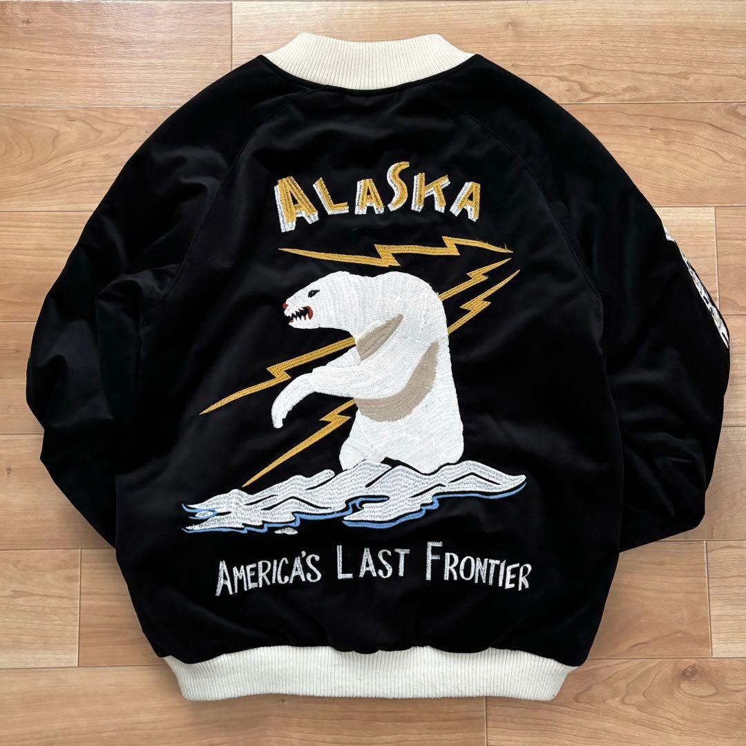 【HOUSTON】スカジャン　アラスカ　Mサイズ　別珍　黒