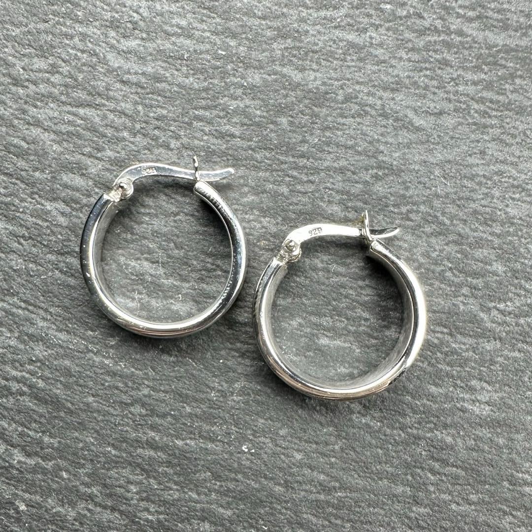 シルバー925 silver シンプルフラットフープピアス/軽研磨仕上げ