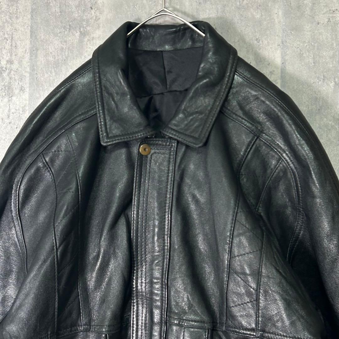 高級 スペイン製 レザージャケット 黒 本革 中綿 肩パッドなし