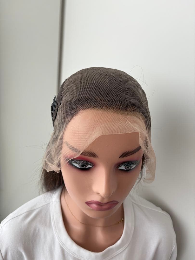 【新品】人毛100%フルウィッグ｜マロンブラウン①｜自然なもみあげ｜ロング