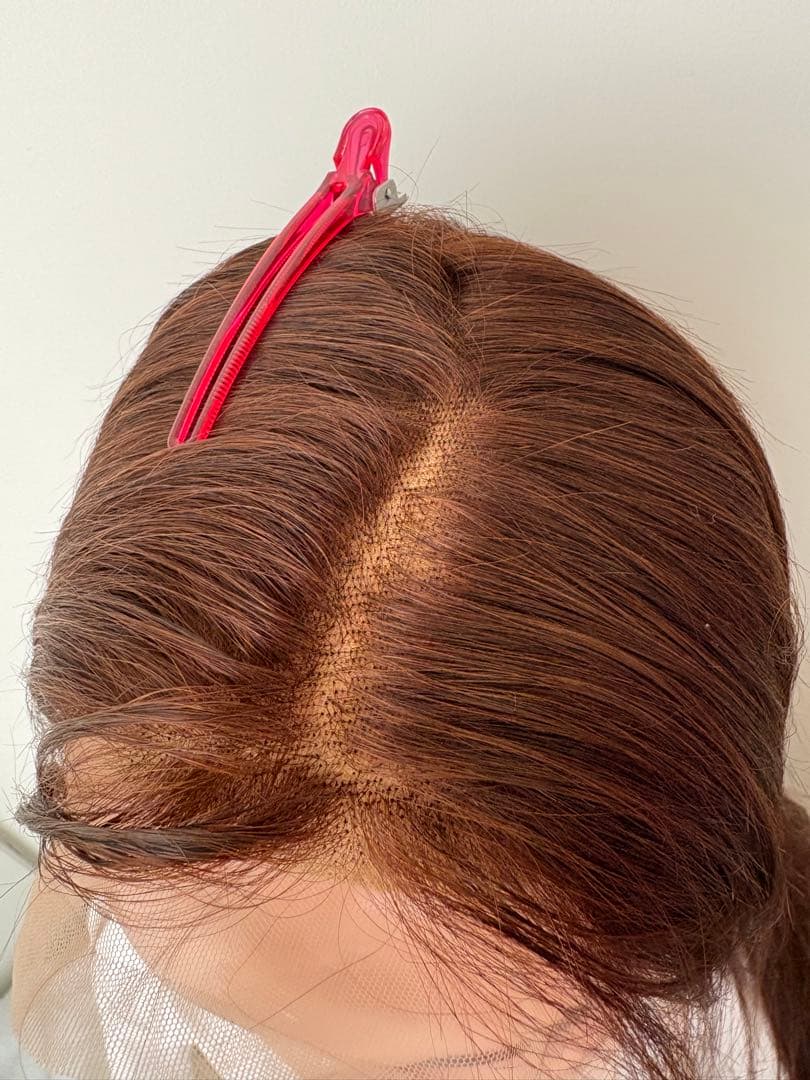 【新品】人毛100%フルウィッグ｜マロンブラウン①｜自然なもみあげ｜ロング