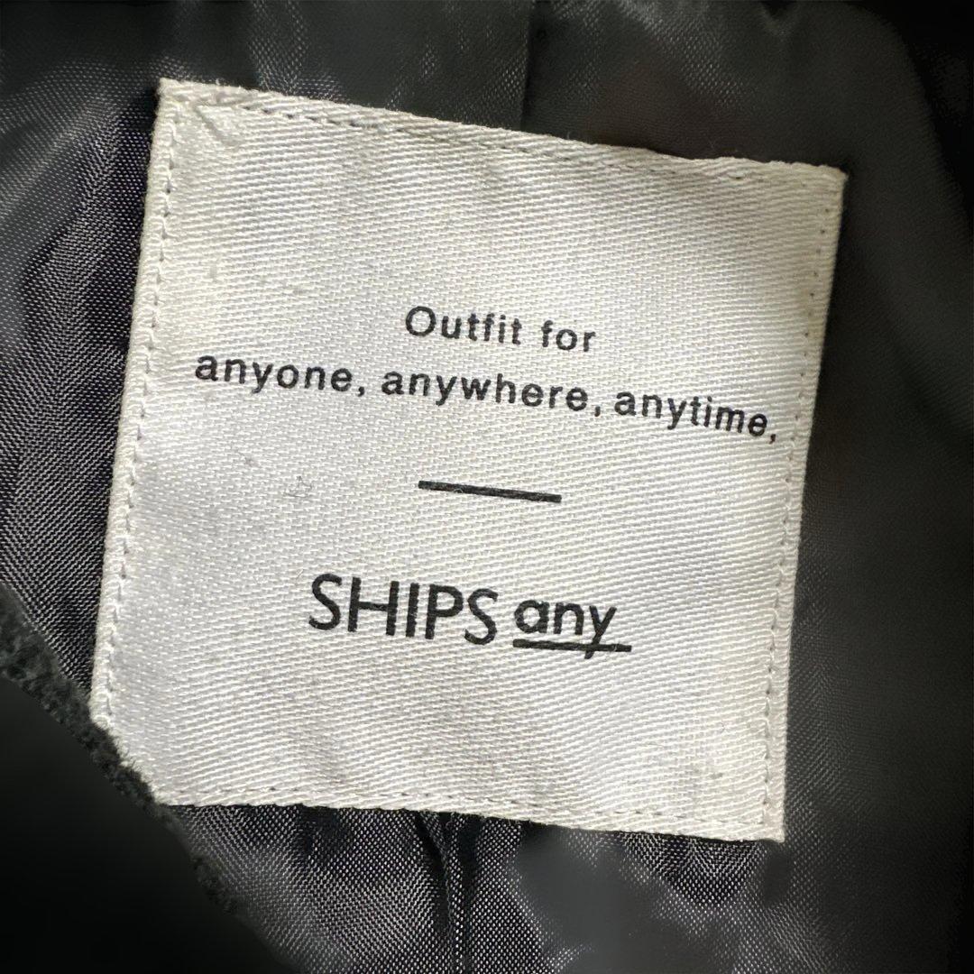 【SHIPS any】バーシティジャケット【F】黒 スタジャン 袖フェイクレザー