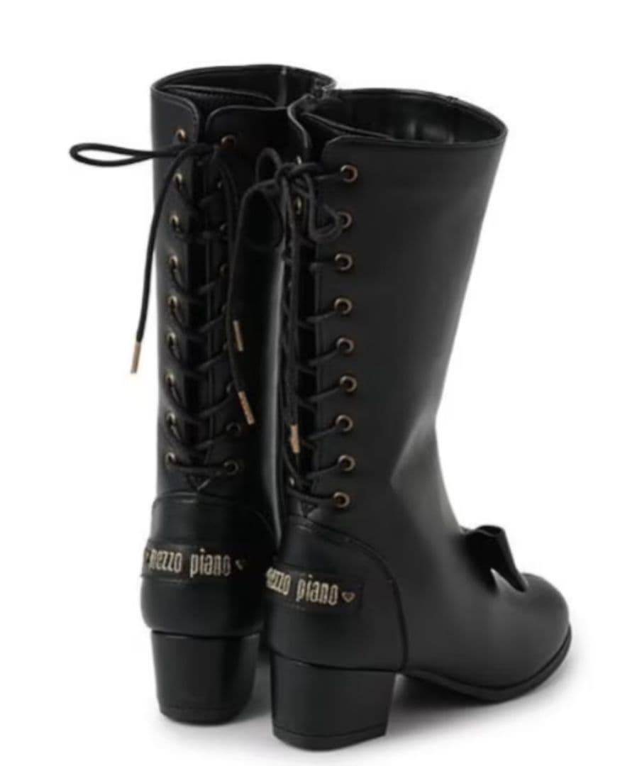 メゾピアノ　編み上げロングブーツ黒
