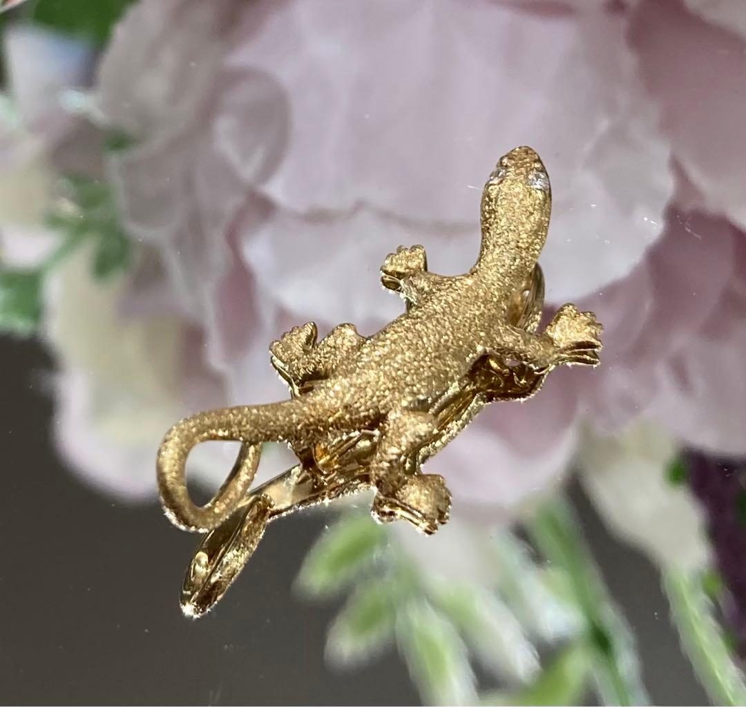 【新品未使用】K18 天然ダイヤモンド　ヤモリ　ピンブローチ　ペンダントトップ