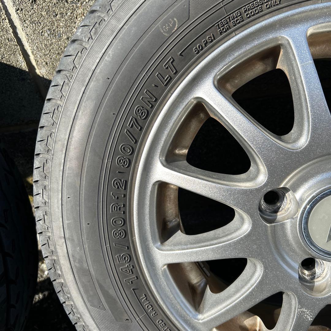 145/80R12アルミホイールとノーマルタイヤ４本セット送料込